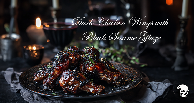 Dark Chicken Wings with Black Sesame Glaze.