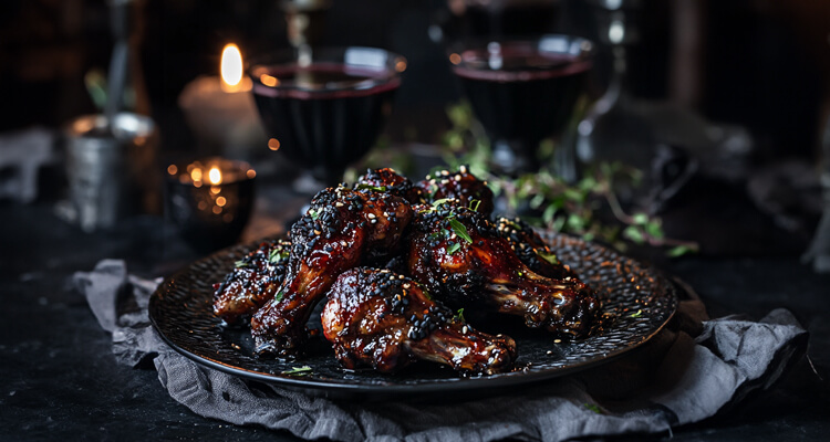 Dark Chicken Wings with Black Sesame Glaze