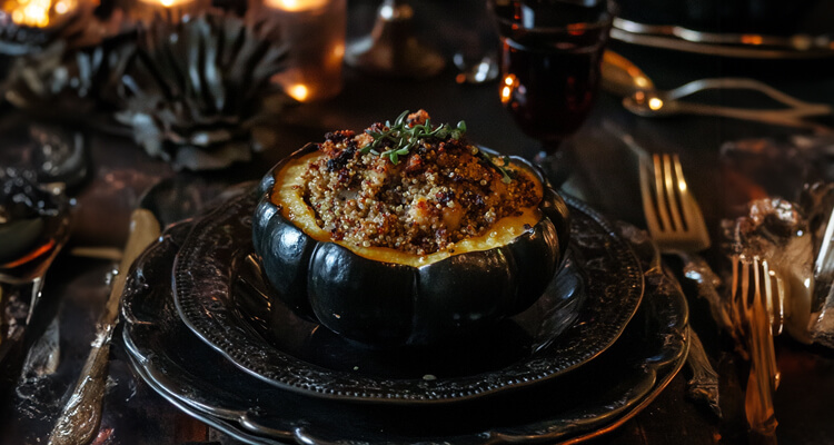 Midnight Quinoa Stuffed Acorn Squash