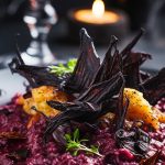 Phantom’s Spooky Beetroot Risotto with Bat-wing Crisps