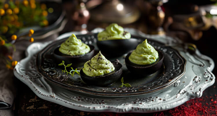 Black Deviled Eggs with Avocado Filling