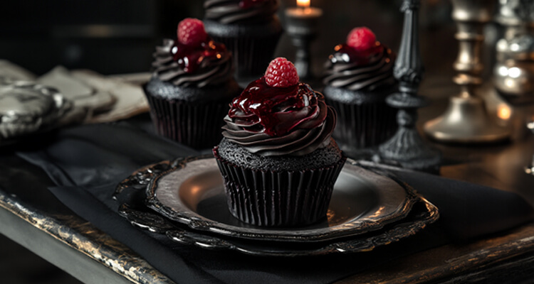 Black Velvet Cupcakes with Blood Red Raspberry Filling