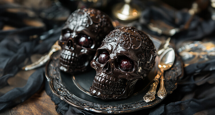 Dark Chocolate Skulls with a Gory Cherry Center