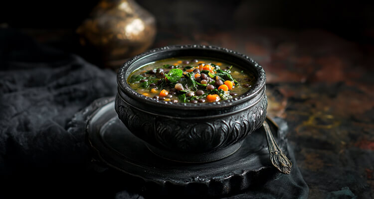 Black Lentil and Spinach Soup