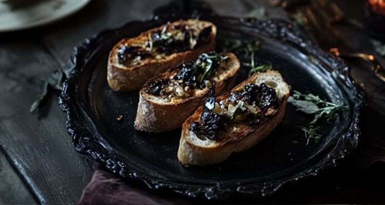 Black Garlic Bruschetta with Charred Baguette Slices