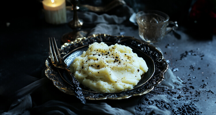 Dark Garlic Mashed Potatoes with Black Pepper