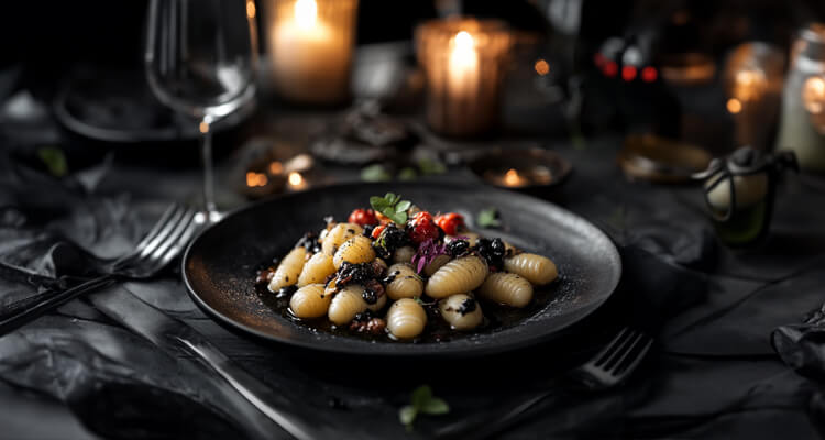 Ghostly Gnocchi with Black Garlic Sauce
