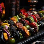 Rainbow Charred Veggie Skewers with Midnight Black Hummus