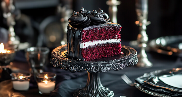 Red Velvet Cake with Black Cream Cheese Frosting