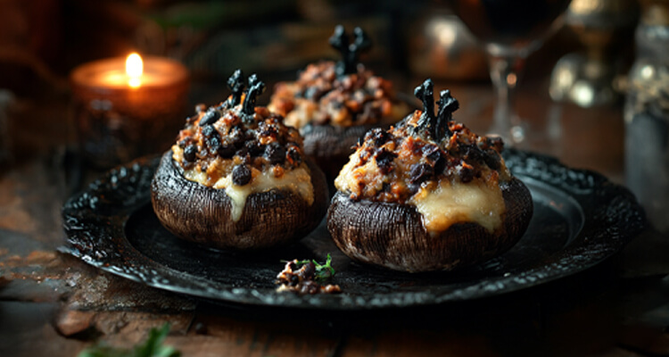 Sinister Stuffed Mushrooms with Black Bean and Cheese