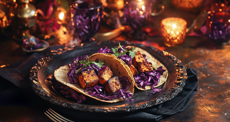 Blackened Tofu Tacos with Purple Cabbage Slaw