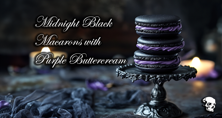 Midnight Black Macarons with Purple Buttercream